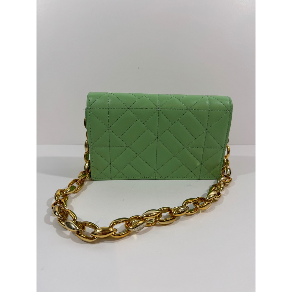 Unbranded Quilted Crossbody Bag Womens Small Green Good Chunky Gold Chain Strap